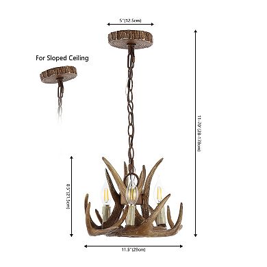 Nelle 11.5" Adjustable Resin Antler 3-light Led Chandelier, Brown