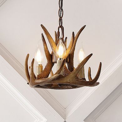 Nelle 11.5" Adjustable Resin Antler 3-light Led Chandelier, Brown