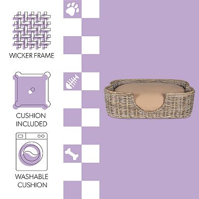 Scallop Tropical Handwoven Water Hyacinth Pet Bed with Machine Washable Cushion