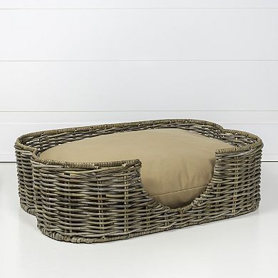 Scallop Tropical Handwoven Water Hyacinth Pet Bed with Machine Washable Cushion