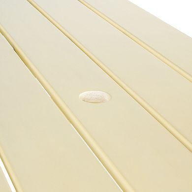 Bizepi Classic Eucalyptus Wood Outdoor Picnic Table with Built-In Benches and Umbrella Hole