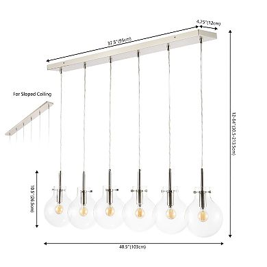 Harlow 40.5" 6-light Modern Contemporary Round Glass/iron Led Linear Pendant, Nickel/clear