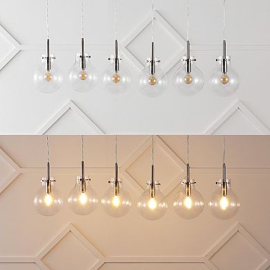 Harlow 40.5" 6-light Modern Contemporary Round Glass/iron Led Linear Pendant, Nickel/clear