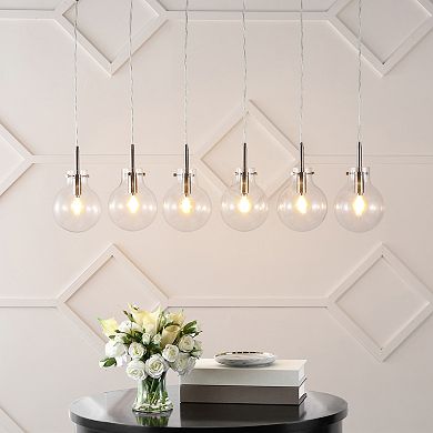 Harlow 40.5" 6-light Modern Contemporary Round Glass/iron Led Linear Pendant, Nickel/clear