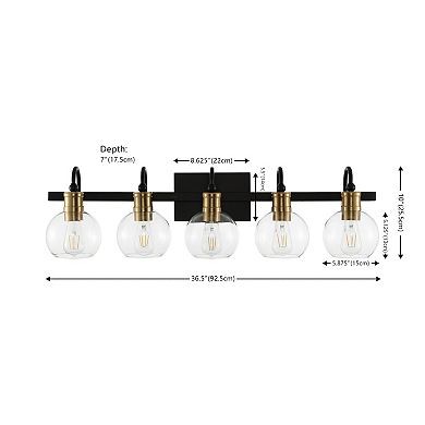 Marais 36.5" 5-light Iron/glass Rustic Vintage Led Vanity Light, Black/brass Gold