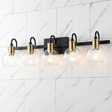 Marais 36.5" 5-light Iron/glass Rustic Vintage Led Vanity Light, Black/brass Gold