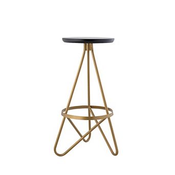 Spiroa 30" Modern Industrial Metal Backless Circular Bar Stool, Black Seat With Gold Frame