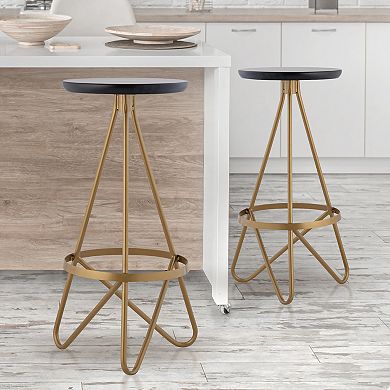 Spiroa 30" Modern Industrial Metal Backless Circular Bar Stool, Black Seat With Gold Frame
