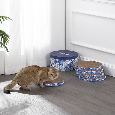 Kate 12" Modern Patterned Cardboard Reversible Cat Scratcher Pad In Box With Catnip