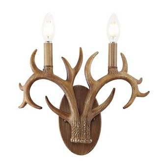 Oakley 13.25" 2-light Southwestern Bohemian Resin/iron Faux Antler Led Sconce, Brown Wood Finish
