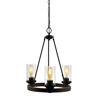 Coronet 20" 3-light Iron/seeded Glass Rustic Farmhouse Led Chandelier, Oil Rubbed Bronze
