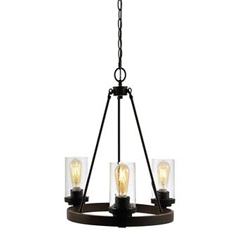 Coronet 20" 3-light Iron/seeded Glass Rustic Farmhouse Led Chandelier, Oil Rubbed Bronze