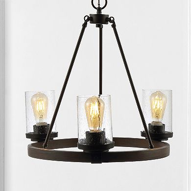 Coronet 20" 3-light Iron/seeded Glass Rustic Farmhouse Led Chandelier, Oil Rubbed Bronze