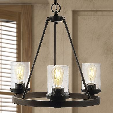 Coronet 20" 3-light Iron/seeded Glass Rustic Farmhouse Led Chandelier, Oil Rubbed Bronze