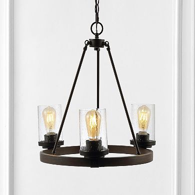 Coronet 20" 3-light Iron/seeded Glass Rustic Farmhouse Led Chandelier, Oil Rubbed Bronze