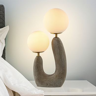 Oona 18" 2-light Mid-century Scandinavian Resin/iron/frosted Glass Cactus Led Table Lamp