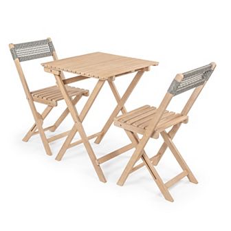 Sitges Modern Mid-century 3 pc Roped Acacia Wood Outdoor Folding Bistro Set