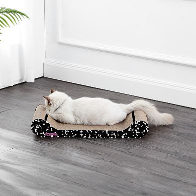 Rini 23.75" Modern Cardboard Lounge Bed Cat Scratcher With Built-in Bell Toys And Catnip