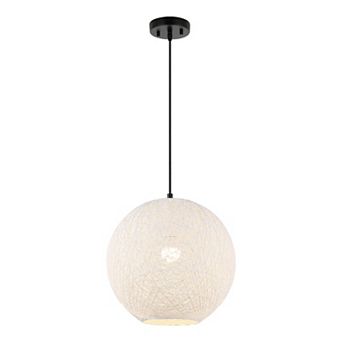 Lacey 16" 1-light Bohemian Minimalist Iron/rope Woven Globe Led Pendant, White/black