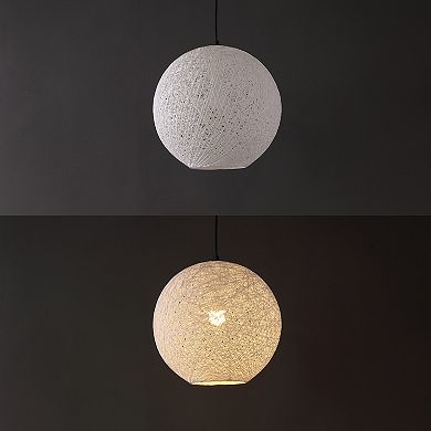 Lacey 16" 1-light Bohemian Minimalist Iron/rope Woven Globe Led Pendant, White/black