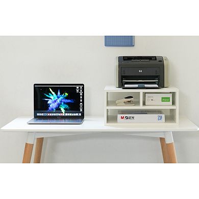 Printer Stand Shelf Wood Office Desktop Compartment Organizer