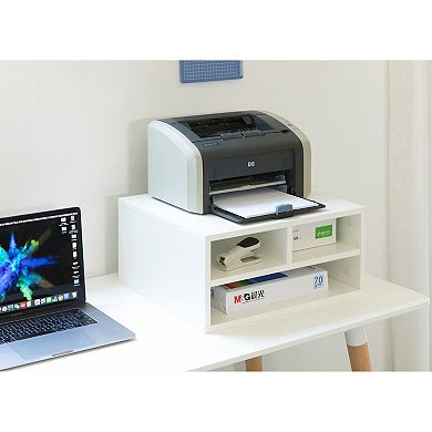 Printer Stand Shelf Wood Office Desktop Compartment Organizer
