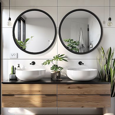 WallBeyond Farmhouse Wood Round Wall Mirror