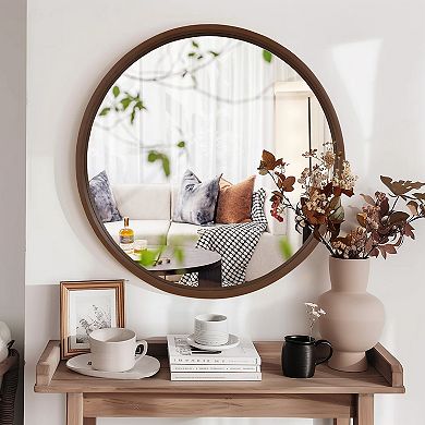 WallBeyond Farmhouse Wood Round Wall Mirror