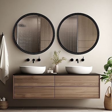 WallBeyond Farmhouse Beaded Round Wall Mirror