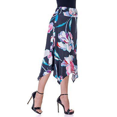Women's 24Seven Comfort Floral Knee Length Handkerchief Hemline Skirt
