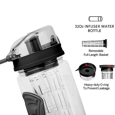 32oz, Fruit Infuser Water Bottle Juice Shaker With Flip Top Lid