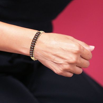 18k Gold Over Silver Genuine Garnet & Diamond Accent Bangle Bracelet
