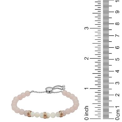 10k Rose Gold Over Silver Genuine Rose Quartz & Mother of Pearl Adjustable Bead Bracelet