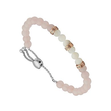 10k Rose Gold Over Silver Genuine Rose Quartz & Mother of Pearl Adjustable Bead Bracelet