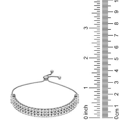Rhodium-Plated Sterling Silver Lab-Created White Sapphire Wide Cuff Adjustable Bracelet