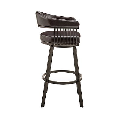 Swivel Barstool With Open Metal Frame And Slatted Arms