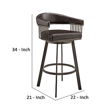 Swivel Barstool With Open Metal Frame And Slatted Arms
