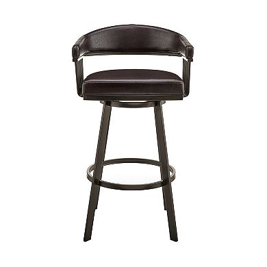 Swivel Barstool With Open Metal Frame And Slatted Arms