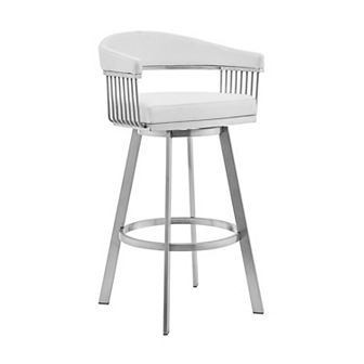 Swivel Barstool With Open Metal Frame And Slatted Arms