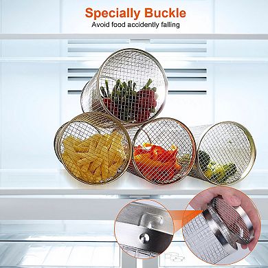 3.42x11.61'', Silver, Portable Bbq Rolling Basket Round Grill Net Set Of 2