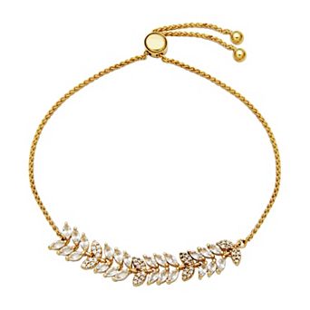 18k Gold Over Silver Lab-Created White Sapphire Leaf Adjustable Bracelet