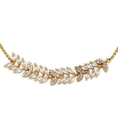 18k Gold Over Silver Lab-Created White Sapphire Leaf Adjustable Bracelet