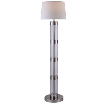 Kria 60 Inch Floor Lamp, Clear Glass Stand, Metal Bands, Satin Nickel
