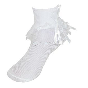 Girls' Lace Ruffle Anklet Sock With Pearl Accent