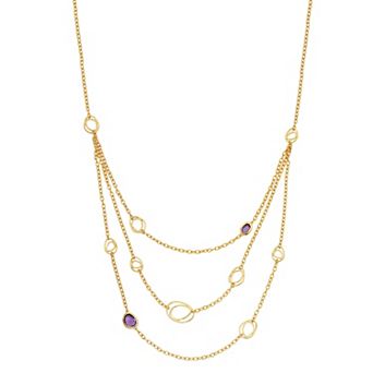 18k Gold Over Silver Genuine Amethyst Geometric Layered Necklace