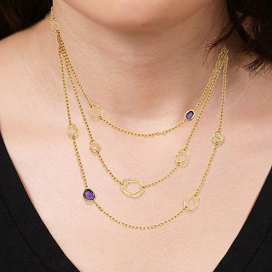 18k Gold Over Silver Genuine Amethyst Geometric Layered Necklace