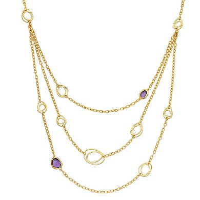 18k Gold Over Silver Genuine Amethyst Geometric Layered Necklace