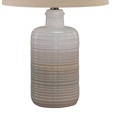 Ceramic Body Table Lamp With Brushed Details, Set Of 2, Beige And White