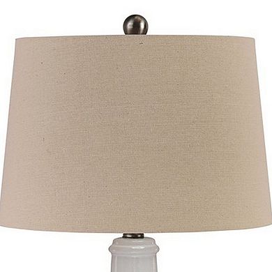 Ceramic Body Table Lamp With Brushed Details, Set Of 2, Beige And White