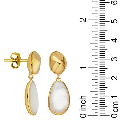 18k Gold Over Silver Genuine Mother of Pearl Pebble Drop Earrings